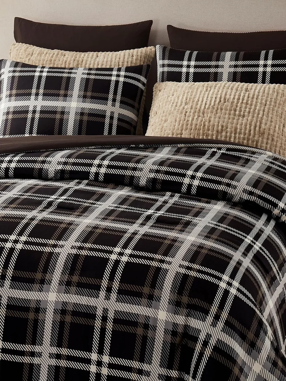 Plaid Brown Comforter Set - Classic Farmhouse Bedding